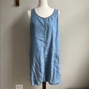 J Jill Blue Denim Chambray Sleeveless Dress with Pockets